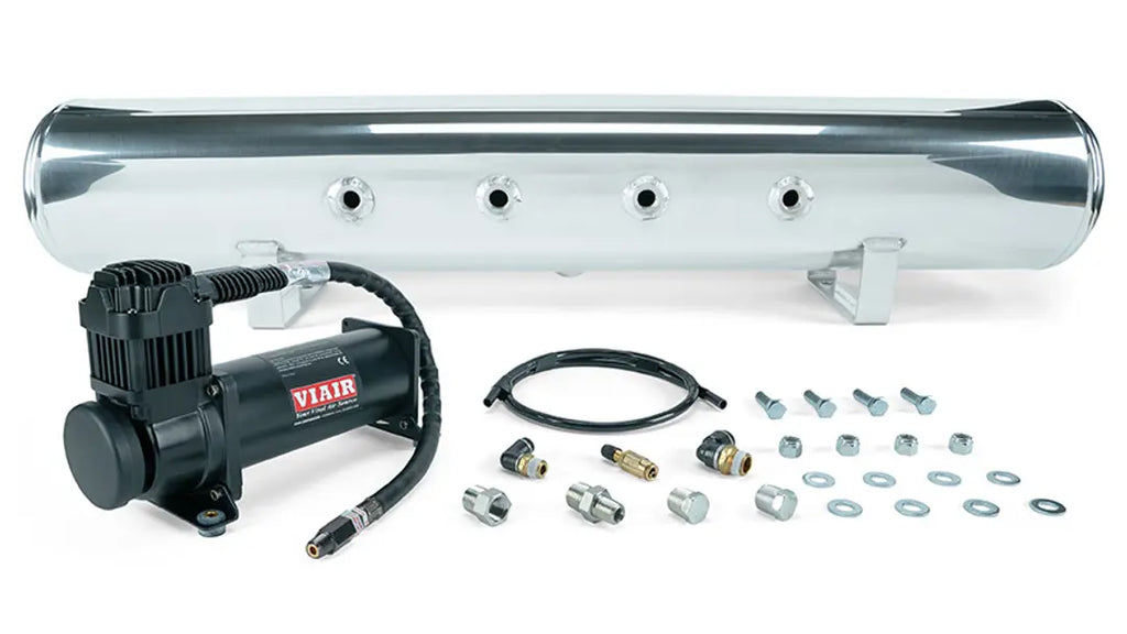 Airlift 5 Gal. Polished Tank w/ Viair 444c black compressor, 1/4"; 3/8" fittings and tank mounting hardware - REWRK Collective