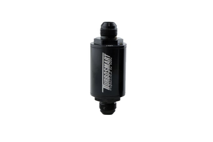 Turbosmart FPR Billet Inline Fuel Filter 1.75in OD 3.825in Length AN-10 Male Inlet - Black - REWRK Collective