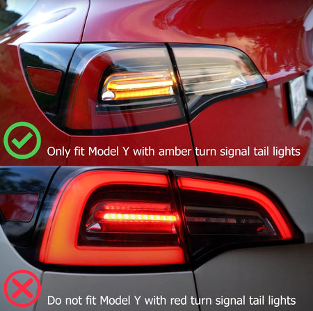 20-22 Tesla Model Y (With Stock Amber Turn Signal) PRO-Series LED Tail Lights Jet Black/  Red Smoke - REWRK Collective